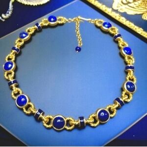 Lapis Lazuli Gold Enamel Byzantine Etruscan Vintage Style Statement Necklace